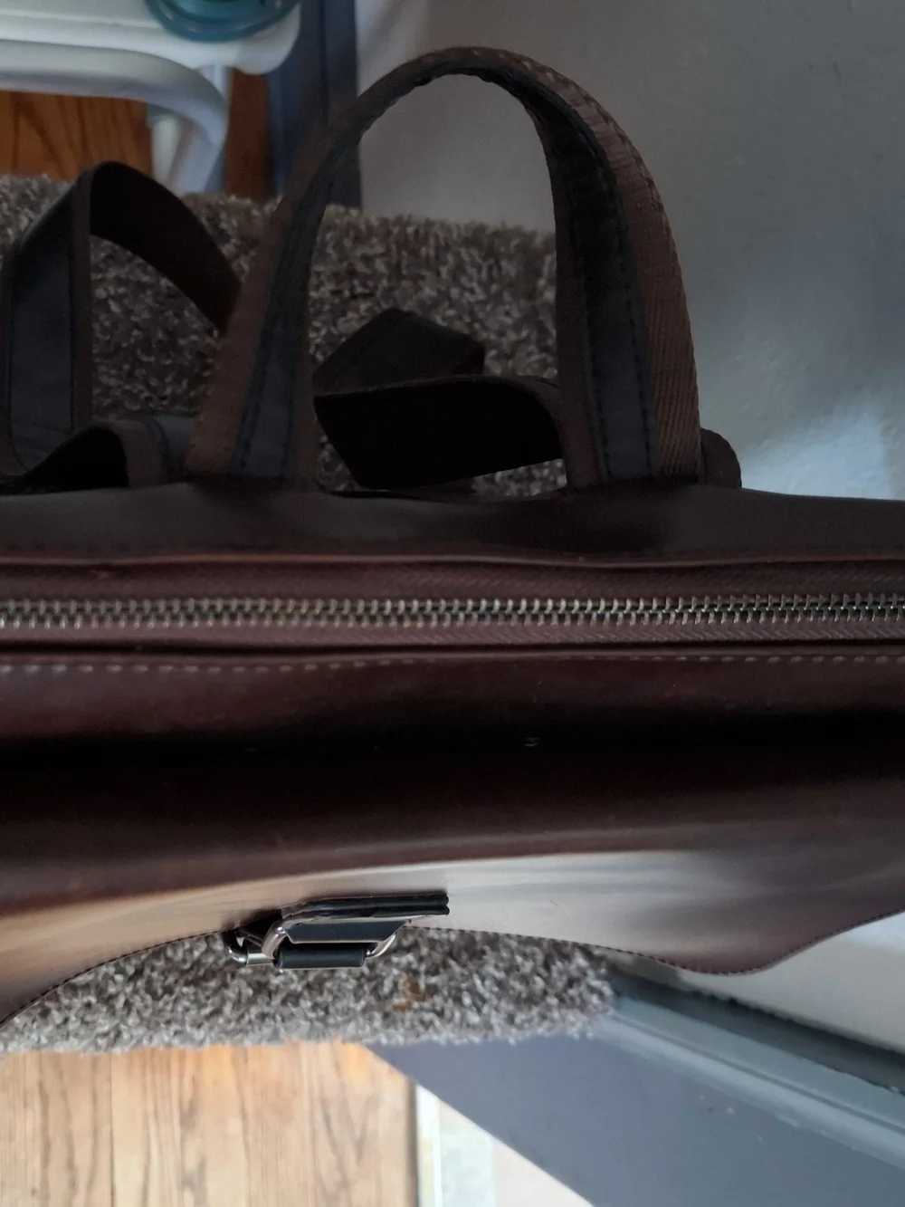 Women's Dark Brown Leather Backpack with Black Strap - Sleek Urban Carry